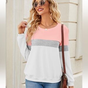 Colorblock Sweatshirt in Pink, Gray, and White